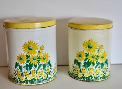 Vtg National Can Yellow Daisy/Retro Kitchen Storage/ Set Of 2Metal Canisters • $20