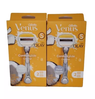 (2) Gillette Venus + Olay Comfortglide- Coconut- Metal Handle With 2 Cartridges  • $18.50