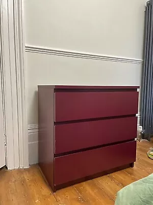 IKEA Malm Chest Of 3 Drawers Burgundy 80Wx78Hx48D Cm • £20