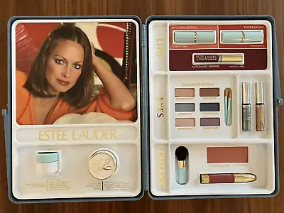 Vintage Estee Lauder Blue Gold Make Up Case Set Gift Karen Graham Model 70'-80's • $65