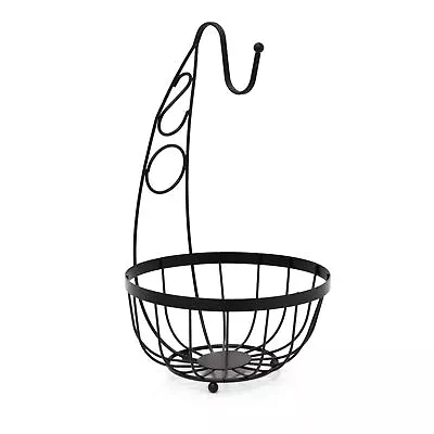 Black Flat Iron Fruit Basket With Banana Tree Metal Fruit Bowl With Banana Hook • £12.99