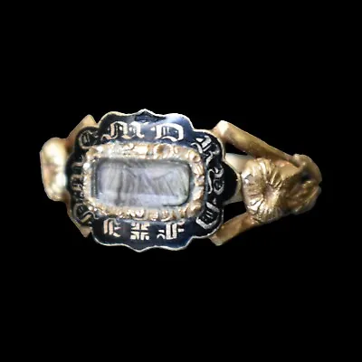 Antique Early 1800s Original Georgian Mourning Ring 18k Gold Black Enamel • $899