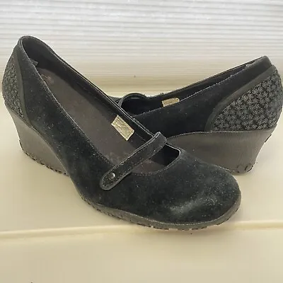 Merrell Petunia Mary Jane Wedge Shoes Black Suede Vibram Womens Sz 8.5 • $34.99