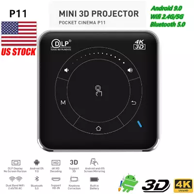 4K 3D Full HD Smart DLP Mini Projector LED Android WiFi 1080P Home Theater HDMI • $239.99