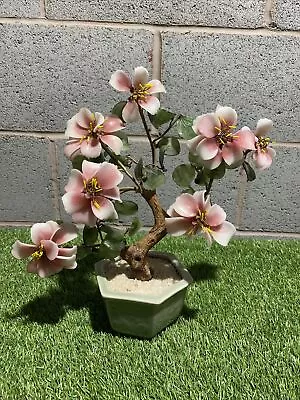 A4) 33CM Vintage Glass Bonsai Tree Cherry Blossom Petals Tree Ornament Ceramic • £19.99