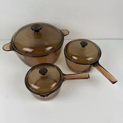 VTG Vision WARE Corning PYREX Amber GLASS Cookware 6 Pc Set POTS Lids DUTCH OVEN • $179.95