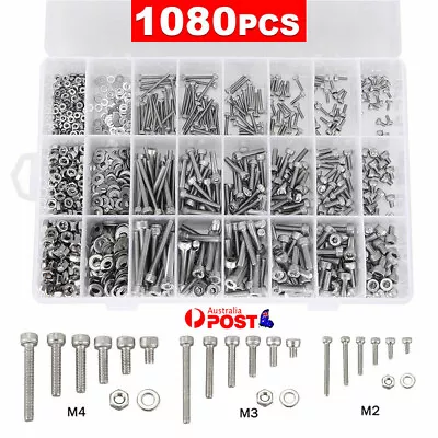 1080pcs M2/M3/M4/M5 Stainless Steel Bolts Nuts Screws Hex Head Assorted Kit Set • $27.13