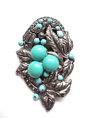 Vintage Signed NE Turquoise Enamel Fur Or Dress Clip • $18