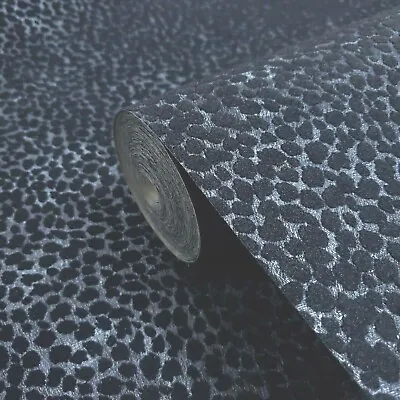 Wallpaper Black Metallic Textured Flocking Animal Fur Cheetah Flocked Velvet 3D • $3.90
