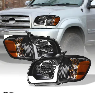 For 2005-2006 Tundra Double/Sequoia Blk Headlights+Corner Signal Amber W/LED Bar • $152