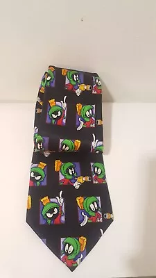 Vintage 2002 Looney Tunes Marvin The Martian Cartoon Neck Tie 100% Silk  • $12