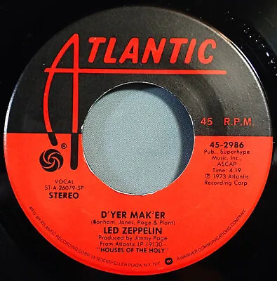 HEAR IT 70's Hard Rock 45 Rpm Record Led Zeppelin  D'Yer Mak'er  From 1973 • $4