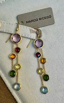 Marco Bicego 18K Yellow Gold JAIPUR 2 Strand Multi Stone Drop Earrings • $925