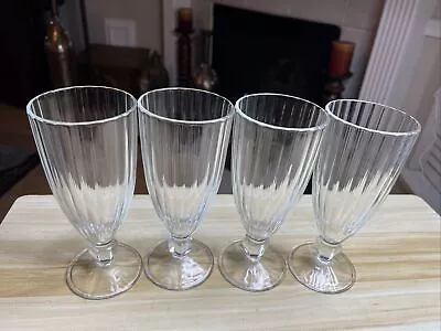 Stemmed Milkshake Tumbler Set Of 4 By Cristal D’ Arques 7.5  Tall Thick Glass • $28