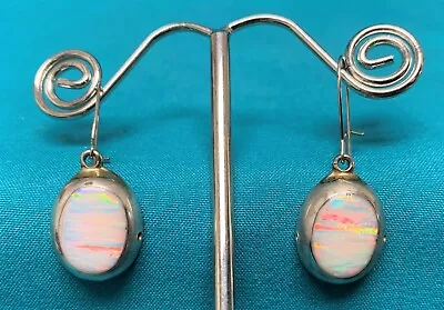 Vintage Mexico Sterling Silver Fire Opal Dangling Earrings • $24.95