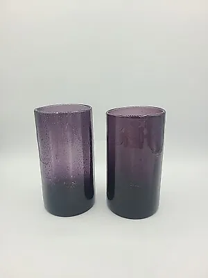 2 Deep Purple Amethyst Mexican Blown Glass Bubbles 16 Oz Tumblers Ice Tea • $34.99