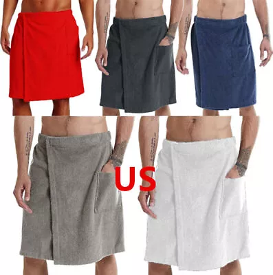 US Men Bath Towel Body Wrap Adjustable Coral Fleece Spa Shower Bath Gym Cover Up • $20.89