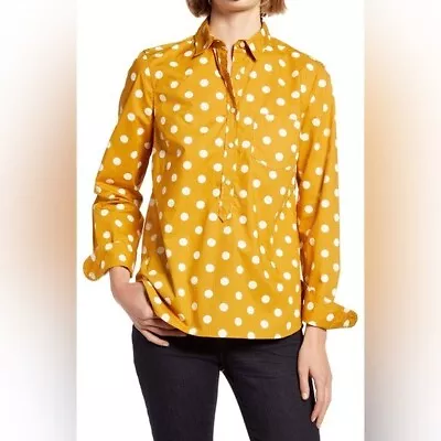 J. Crew Cotton Poplin Popover Polka Dot Printed Blouse In Mustard Yellow Size 14 • $14