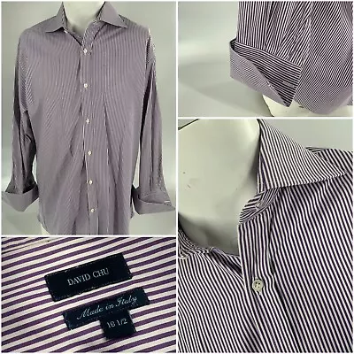 David Chu Shirt 16.5 33 Purple Stripe 100% Cotton French Cuffs Italy YGI F3-304 • $39.99