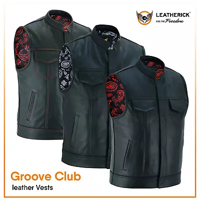 Men's Black Motorcycle Vests - SOA Groove Club & Traditional Paisley Satin Liner • $99.99