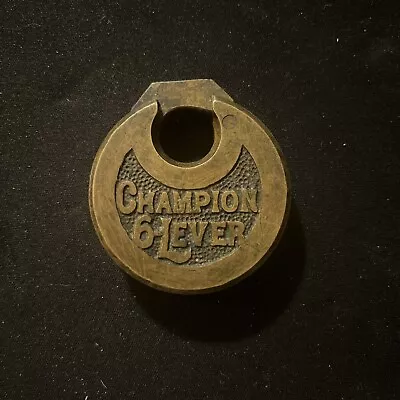 Vintage Champion 6 Lever Padlock Old Antique Brass High-Shackle Lock No Key • $20