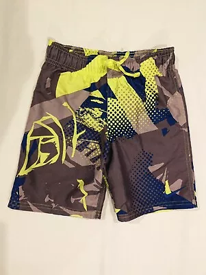 Nike Boys Gray Blue & Lime Green Geometric Camo Swim Trunks Board Shorts SIZE 6 • $14.99
