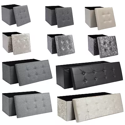 £24.99 • Buy Folding Ottoman Storage Box Pouffe Seat Stool Home Chair Foot Stool Bench LINEN 
