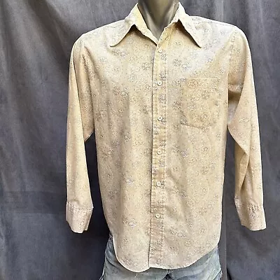 Vtg 70s Floral Dagger Collar Disco Cotton Button Front Shirt Large • $19