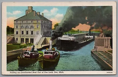 Soo MI Poe Lock Tug Boats Pulling Boat Out C1940s Postcard • $4.67