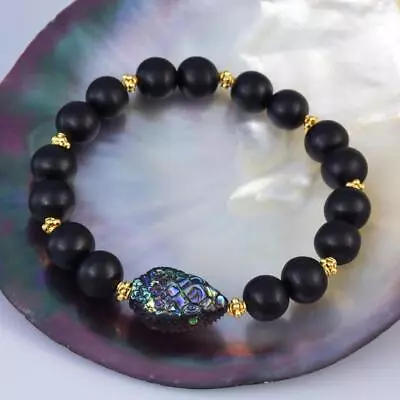 7 In Bracelet Ebony Abalone Snake Head Bead & Vermeil On Sterling Silver 15.13g • $99