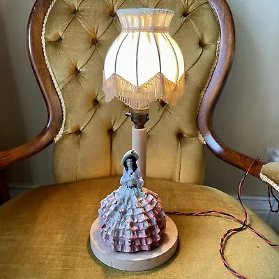 £18 • Buy Vintage Antique Table Lamp Light With Victorian Lady Ornament On Wooden Plinth
