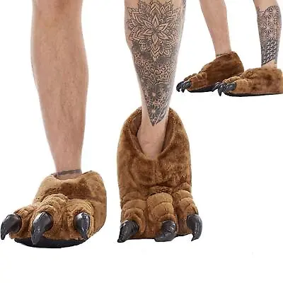 £13.99 • Buy  Mens Adults Novelty Plush Faux Fur Brown Monster Claw Feet Slippers Gift