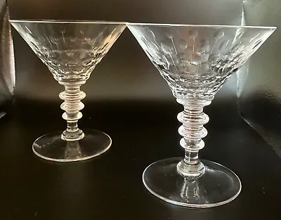 $55 • Buy Set Of 2 Val St Lambert Theodule Pattern Clear Belgian Crystal Martini Glasses