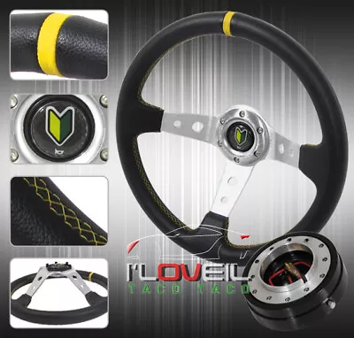 350mm 6-Bolt Hole Steering Wheel W/ Blk Slim 1.5  Quick Release &Jdm Horn Button • $49.99