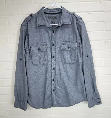 Decree Gray Button Down Urban Street Wear Shirt Long Black Stitch Detail Size L • $21.99