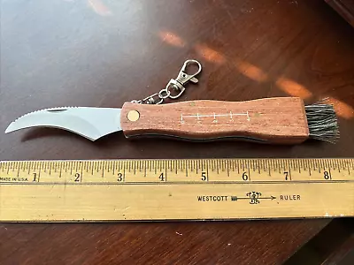 Mushroom Pocket Folding Blade Knife Wood Handle Ruler Brush • $19.95