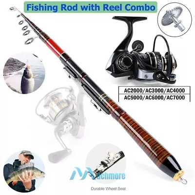 Carbon Fiber Telescopic Fishing Rod 6 Guides Pole 2.1m With Metal Spinning Reel • $41.99