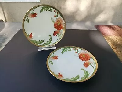 Set Of 2 P T BAVARIA TIRSCHENREUTH Red & Pink Mums 8.5  PLATE Artist Reille • £56.05