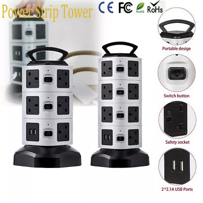 Extention Lead Vertical Power Strip Tower Multi Plug USB Socket Surge Protector • £25.99