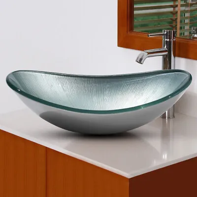 £95.95 • Buy Bathroom Countertop Basin Set Tempered Glass Wash Sink Boat Shaped Bowl Silver