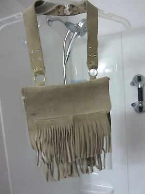 Vintage Hand Made Suede Leather Purse/mail Bag Gray With Fringes • $1.99