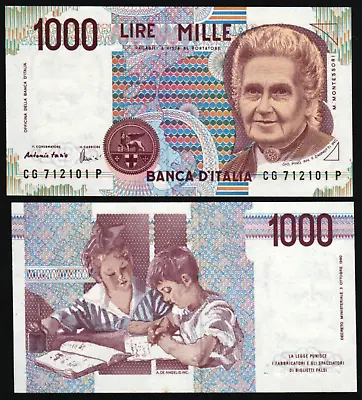 Italy 1000 LIRE P-114 1990 Maria Montessori UNC Pre Euro Italian Currency NOTE • $5.99