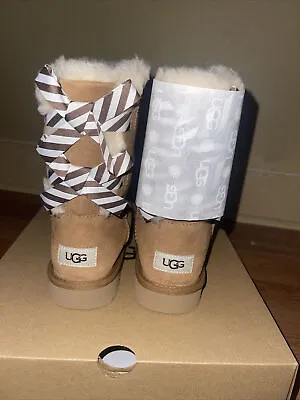 Womens UGG Bailey Bow Boots Diagonal Stripes Chestnut • $100