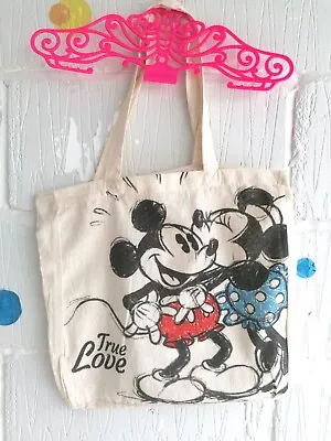 💕 Disney Mickey & Minnie Mouse True Love Tote Square Beige Handbag Bag • £13.99