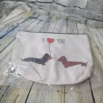 Weiner Dog Dachshund I HEART You  Makeup Accessory Bag Appx 10 X 7.75 X 2  • $10