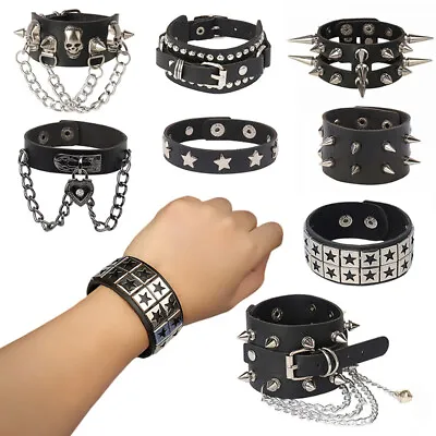 Men Women Gothic Punk Leather Wristband Bangle Cuff Rivet Spike Bracelet Jewelry • $3.06