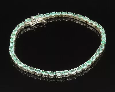 925 Sterling Silver - Vintage Fancy Oval Emerald Tennis Bracelet - BT9515 • $95.40