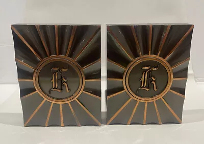 Vintage Art Deco L.E. Mason Co. Bronze Monogram Metal Bookends Letter K • $101