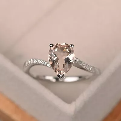 1.70Ct Pear Cut Natural Morganite Diamond Engagement Ring White Gold Finish 6 7 • $126