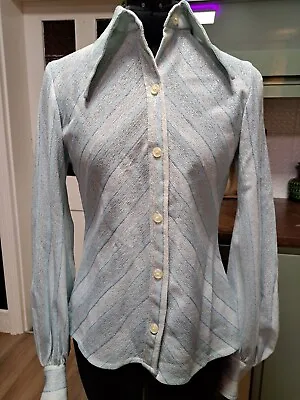 True Vintage 70s Dagger Collar Richard Shops Disco Shirt Blouse 10 Studio 54 • £20